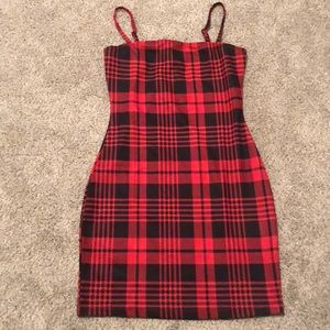 Red and black plaid mini dress
